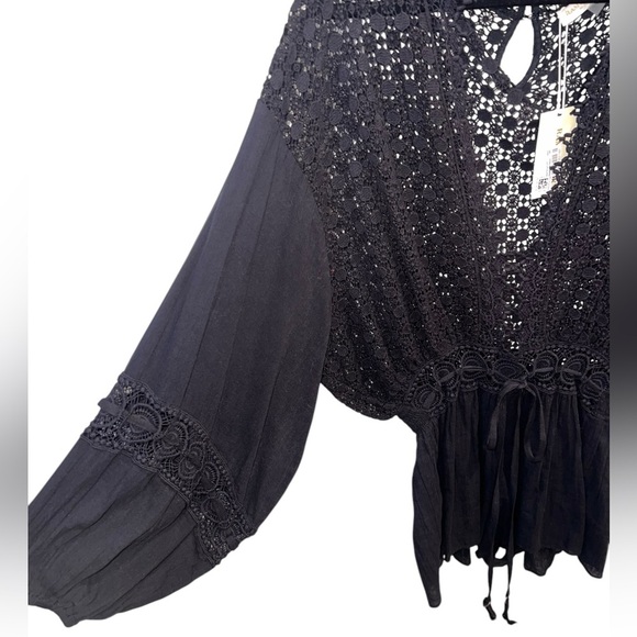 {NWT Ramy Brook Hilary Balloon Sleeve Embroidered Romper in Black Size Medium} - Picture 7 of 14